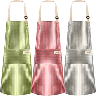 3 Stücke Baumwolle Leinen Kochschürze, Schürze Kochschürze Küchenschürze Latzschürze mit Tasche Verstellbare, Damen und Männer zum Kochen o...