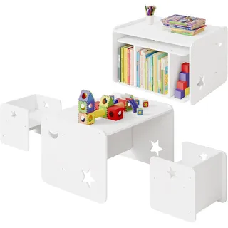 Woltu Kindersitzgruppe, Multifunktions Möbelset, Kinder Tisch Stuhl Set, Weiß weiß