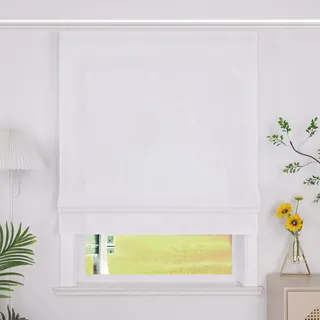 SCHOAL Raffrollo mit Klettband Einfarbige Vorhänge Wohnzimmer Gardine Blickdicht Raffgardine Fenster Rollo 1 Stück BxH 140x140cm Weiß