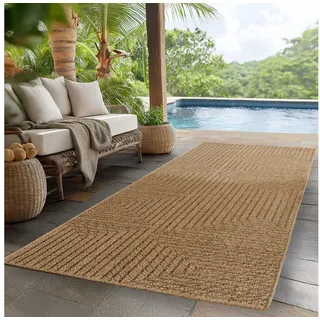 Ayyildiz Teppiche Outdoorteppich TIMBER 1404, auch als Läufer und rund, rechteckig, Höhe: 5 mm, Läufer, Rund, In und Outdoor, Jute Sisal Optik, Wohnzimmer, Terasse beige|braun rechteckig | 80 cm x 150 cm x 5 mm