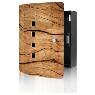 banjado Schlüsselkasten Edelstahl mit Motiv Trockenes Holz (verstellbarer Magnetverschluss, mit 10 Haken, gebogene Tür, einstellbarer Magnet), 24 x 21,5 x 7 cm schwarz