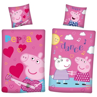 Kinderbettwäsche Peppa Wutz Pig Dance Bettwäsche Linon / Renforcé, BERONAGE, 100% Baumwolle, 2 teilig, 135x200 + 80x80 cm rosa