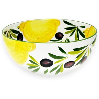 Lashuma Salatschüssel Zitrone Olive, Keramik, (1-tlg), Große Backschüssel handbemalt Ø 26 cm weiß