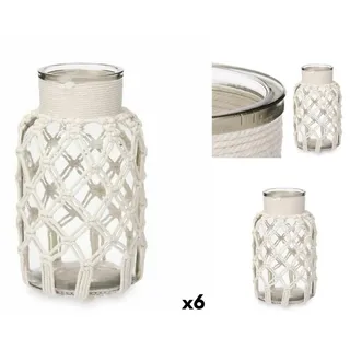 Gift Decor Dekovase Vase Weiß Stoff Glas 15,5 x 26,5 x 15,5 cm 6 Stück Makramee weiß