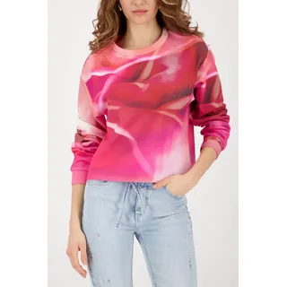 Sweatshirt MONARI "Sweatshirt Blume allover", Damen, Gr. 44, pink (spring flower gem), Sweatware, Obermaterial: 80% Baumwolle, 20% Polyester, gemustert, regular fit taillenbedeckt, Rundhals, eingesetzt Rippbündchen, Sweatshirts Sweatshirt, Regular fit mit Allover-Muster