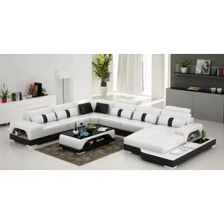 JVmoebel Wohnlandschaft Leder Wohnlandschaft Couch Big XXL Sofa LED USB Polster Ecke Garnitur, Made in Europa weiß