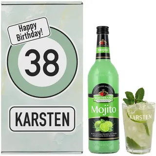 Herz & Heim® Mojito Geschenkset mit graviertem Cocktailglas (Verkehrszeichen)