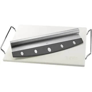 GEFU Pizzastein DARIOSO eckig 38 x 30 cm mit Gestell und Wiegemesser