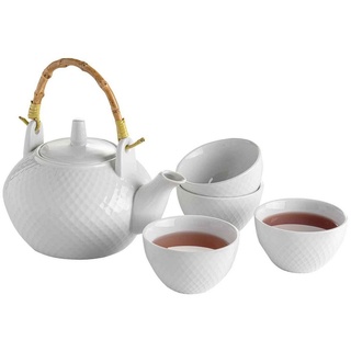 Teekanne OXFOK, 5-teiliges Set, inkl. 4 Teetassen, Weiß, 0,80 l, Porzellan, mit Henkel weiß
