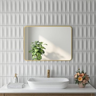 Goezes Wandspiegel 60x80 cm Rechteckiger Spiegel mit Metall Rahmen Gold, Spiegel Rechteckiger Golden Badezimmerspiegel für Bad, Flur, Schlafzimmer, Wohnzimmer