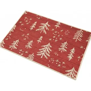 Fußmatte Weihnachtsbaum 40x80 cm rutschfest Weihnachten Türmatte Schmutzfangmatte Jute Optik rot Deko Matte - Rot