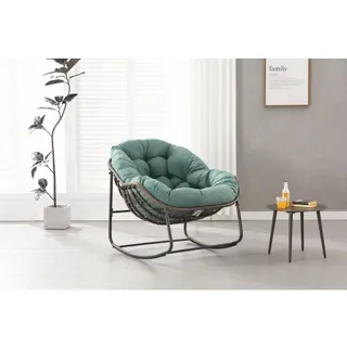 Schaukelstuhl Outdoor Ei Schaukelstuhl Aus Rattan Mit Dickem Kissen, Xxl Loungesessel Für Balkon, Terrasse, Garten Und Veranda, Hellgrün