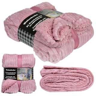 Wohndecke Kuscheldecke 150x200 cm warm Sherpa Cord Optik, Trendyshop365, flauschig weich, rosa creme anthrazit rosa