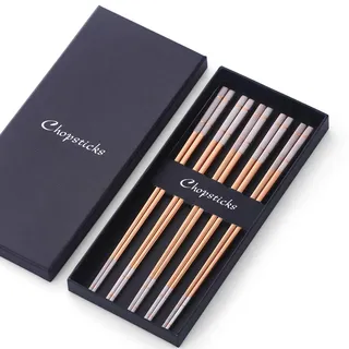 SBOMHS Edelstahl Chinesische Essstäbchen Roségold 5 paar Sushi Stäbchen set für Japanisch Koreanisch Chopsticks Metall 23,4cm Länge spülmaschinenfest gut Geschenk für weihnachten/geburtstag