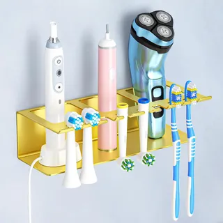 Zahnbürstenhalter Wand, Elektrische Zahnbürste Halterung Ohne Bohren, Zahnbürstenkopf Halter Aufsteckbürsten Halter,Bad Zahnpastaständer Wandhalterung Zahnbürstenköpfe Aufbewahrung(Gold, Groß)