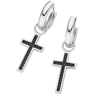 GIORGIO MARTELLO MILANO Paar Creolen Behang Kreuz, weiße Zirkonia oder schwarze Spinelle, Silber 925 schwarz