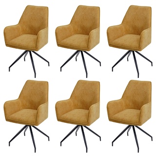 Mendler 6er-Set Esszimmerstuhl HWC-K15, Küchenstuhl Polsterstuhl Stuhl mit Armlehne, Stoff/Textil Metall ~ gelb