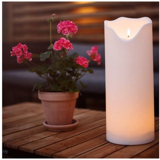 STAR TRADING LED-Kerze XXL Kerze Kunststoff flackernd H:40cm für Balkon Terrasse Garten weiß weiß
