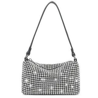 Miss Lulu Clutch Glitzer-Clutch mit Kristallbesatz & abnehmbarer Kette, Silber