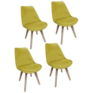 HTI-Living Esszimmerstuhl Stuhl Atlanta Velvet Gelb (Set, 4 St), Esszimmerstuhl Samtbezug Holzfüße gelb