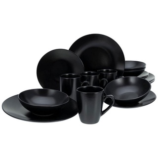 CreaTable Geschirr-Set Black Matt, Schwarze Mattglasur, Spülmaschinengeeignet, Hochwertiges Steinzeug schwarz