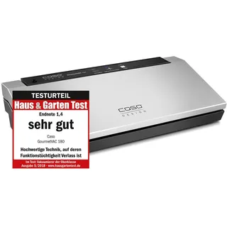 CASO Design CASO GourmetVAC 180 - Vakuumierer, Testurteil Sehr Gut, doppelte Schweißnaht - Kolbenpumpe (9L/min) und kraftvoller Motor - Vakuumregulierung - Inkl. 10 Beutel 20 x 30 cm
