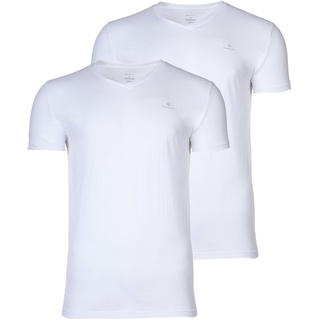 GANT Herren T-Shirt, 2er Pack - V-Ausschnitt, V-Neck, kurzarm, Baumwolle Weiß L