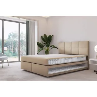 TRADA Mallorca Boxspringbett 160x200 Beige Pocket Matratze 9-Zonen Schwebebett - Beige