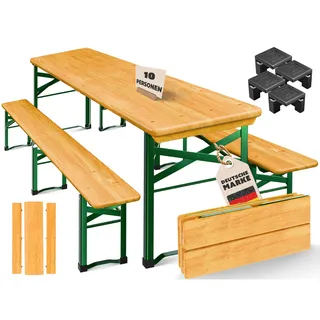 KESSER® Premium Bierzeltgarnitur 3-TLG., Festzeltgarnitur klappbar, Biertisch mit 2 Bierbänken, Gartenmöbel Set Holz, Partygarnitur, Sitzgarnitur, wetterfest, stabil, 220x50x75cm,16-TLG. Bodenschoner