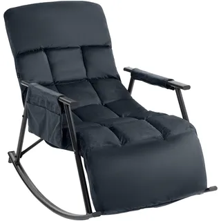CLP Schaukelstuhl Cathy I Gepolsterter Relaxsessel I Schaukelsessel mit Rückenlehne I Metallgestell mit Armlehnen und Seitentasche Farbe schwarz Material Samt