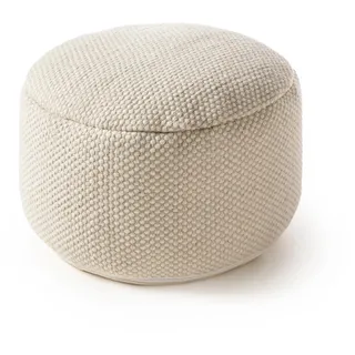 benuta Pure - Handgefertigter Woll Pouf Rocco Weiß 55x55x30 cm