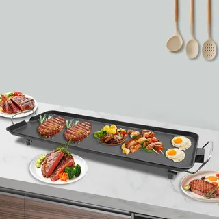 1500W Elektrischer Barbecue Tischgrill aus Aluminiumlegierung, Verstellbare Temperatur Elektrogrill Balkon Grill mit Antihaftbeschichtung, Tragbarer Barbecue Grill für Outdoor Camping