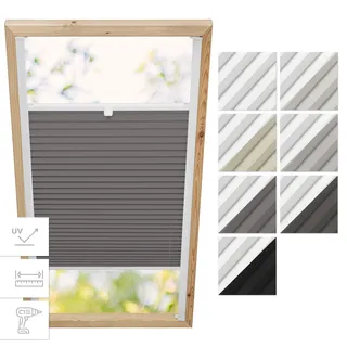 Estika Dachfenster-Plissee mit Bohren – Verdunkelung & Thermo, für Fakro-Fenster Modell 78/118, Stofffarbe Dunkelgrau-Weiß – Dachfensterrollo, Innenrollo, Fensterplissee