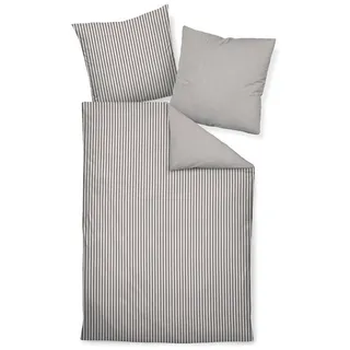 JANINE Flanell Gestreift Grau 155 x 220 cm + 80 x 80 cm