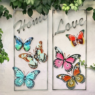 Deko Schmetterlinge Eisen Draußen Wanddeko Garten Aussen Gartendeko Metall für Außen, Home/Love Schriftzug, BxH 29,5 x 69,5 cm, 2er Set
