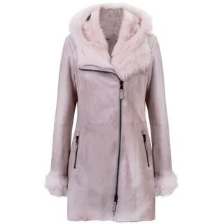 Infnity Leather Damen Nicht Gerade Weiss Frost Grau Mit Kapuze Wildleder Merino Shearling Schaffell Jacke L - L
