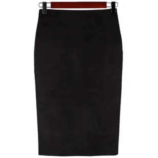 YUEZHAN Hübscher Rock Bleistiftrock Damen Frauen Wildleder Multi Farbe Bleistift Midi Rock Weiblich Bodycon Röcke L Schwarz