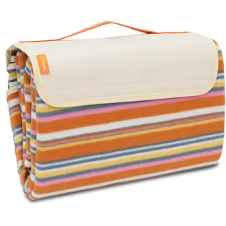BRUBAKER Picknick Decke Fleece mit wasserfester PEVA Unterseite 150 x 135 cm Weiß Streifen Multicolor