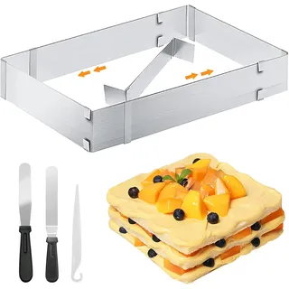Verstellbarer Rechteckiger Backrahmen, Verstellbarer Quadratischer Edelstahl-backrahmen, Quadratischer Tortenring, Rechteckiges Backblech Mit Trennwand Und Spatel