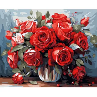 RICUVED Rosen Malen nach Zahlen Set für Erwachsene Anfänger - Blumen Malen nach Zahlen 40x50cm Leinwand ohne Rahmen, inkl. Pinsel, Acrylfarben Aufhänger - DIY Kunst zum Entspannen