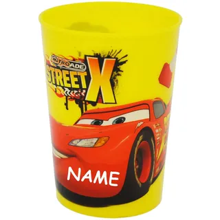 alles-meine.de GmbH 1 Stück 3 in 1 - Trinkbecher/Zahnputzbecher/Malbecher - Becher - Cars - Lightning McQueen - GELB - incl. Name - 280 ml - Trinkglas aus Kunststoff Pl..