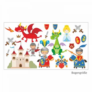 nikima Schönes für Kinder 008 Wandtattoo Ritter mit Drachen Burg Prinzessin Schwert Wappen- in 6 Größen - Kinderzimmer Sticker Wandaufkleber Wandsticker Wanddeko Wandbild Junge (750 x 420 mm)