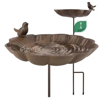 WILDLIFE FRIEND Vogeltränke stehend auf Stab - Gusseisen Vogelbad für Garten und Balkon - Frostsichere Wasserschale - Robust und Langlebig - 63 cm Höhe - Winterfest, Insektenfreundlich