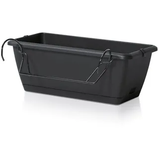 Spetebo Balkonkasten Balkon Blumenkasten mit Halterung und Bewässerungssystem (Packung, 1 St., 1 tlg), Kunststoff Geländer Pflanztopf in anthrazit 40 cm x 14 cm x 19 cm