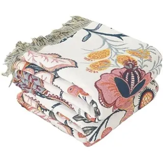 PolkaHome® Doppelseitige Große Boho-Decke – 100% Baumwolle, 200 x 230 cm, Granatapfelblüte-Design