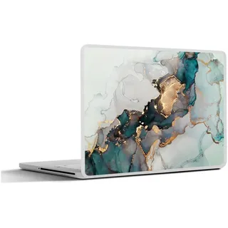 MuchoWow Laptop-Aufkleber Marmordruck - Gold - Blau, (1tlg), Aufkleber Geeignet für Laptops, Schutz vor Kratzern, Sticker, 32x23 cm bunt Ø 39.94 cm x 32.5 cm x 23.5 cm