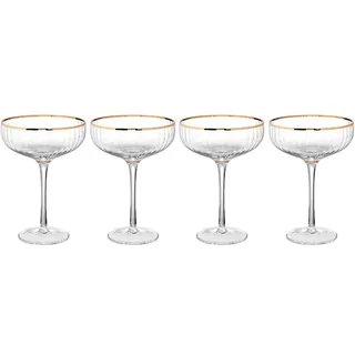 BUTLERS 4er-Set Champagnerschale 400ml aus Kristallglas -GOLDEN TWENTIES- Elegante Sektschalen mit Goldrand | Vintage-Cocktailgläser