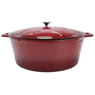 Grillfürst Dutch Oven Sternentöpfchen 12 Liter - roter Gusseisen Bräter mit Henkeln und pflegeleichter Emaillierung, ovaler Schmortopf für Grill und Herd