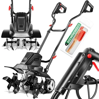 MASKO® Motorhacke elektrisch | Gartenfräse 1500 Watt 40cm Breite 20cm Tiefe | Bodenhacke Ackerfräse Kultivator | Elektro Hacke | klappbarer Handgriff Metallgehäuse | Transporträder & Zubehör | schwarz