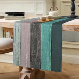 Tischläufer Frühling Modern Wohnzimmer Tischsets Grün Blaugrün Grau Platzsets Tischmatten für Esstisch Party Hochzeit Leinen 40 x 140cm Blau Holzoptik Landhausstil